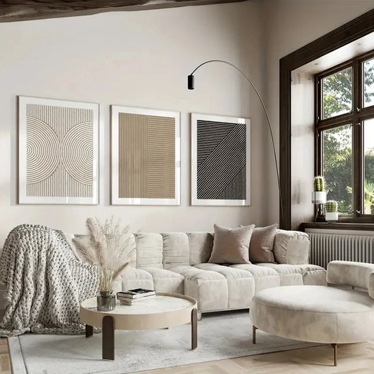 3pcs/Set Modern Neutral Abstract Wall Art, Beige Simple Line Canvas Poster Printing, Living Room, Bedroom and Home Decoration