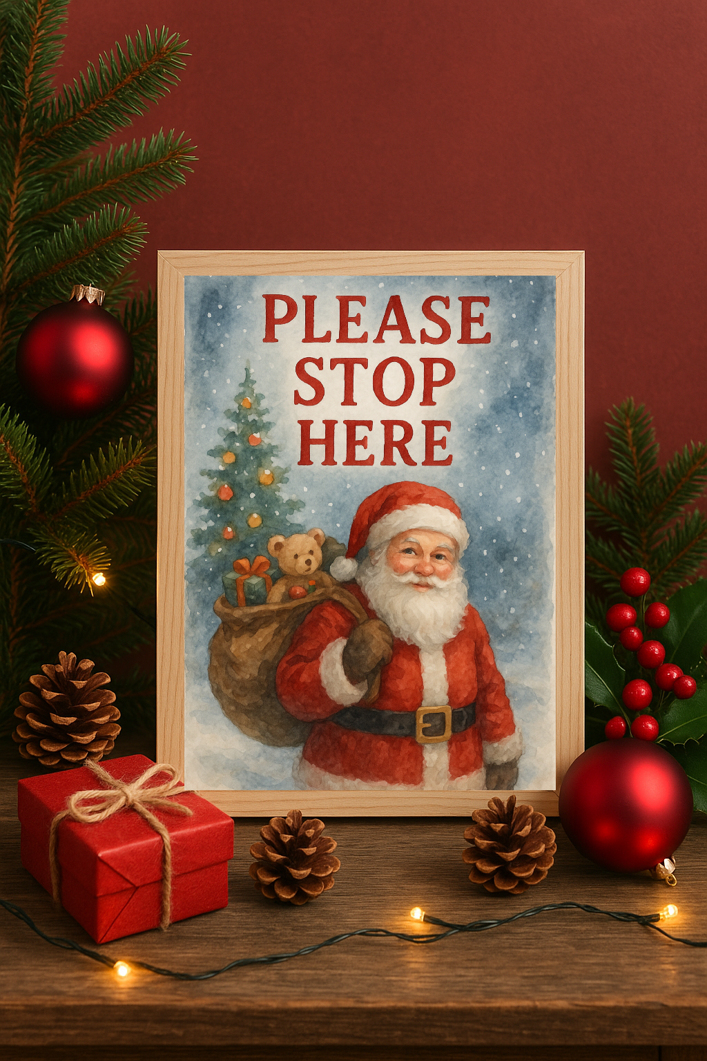 Santa Claus Wall Art – Please Stop Here Christmas Print-0