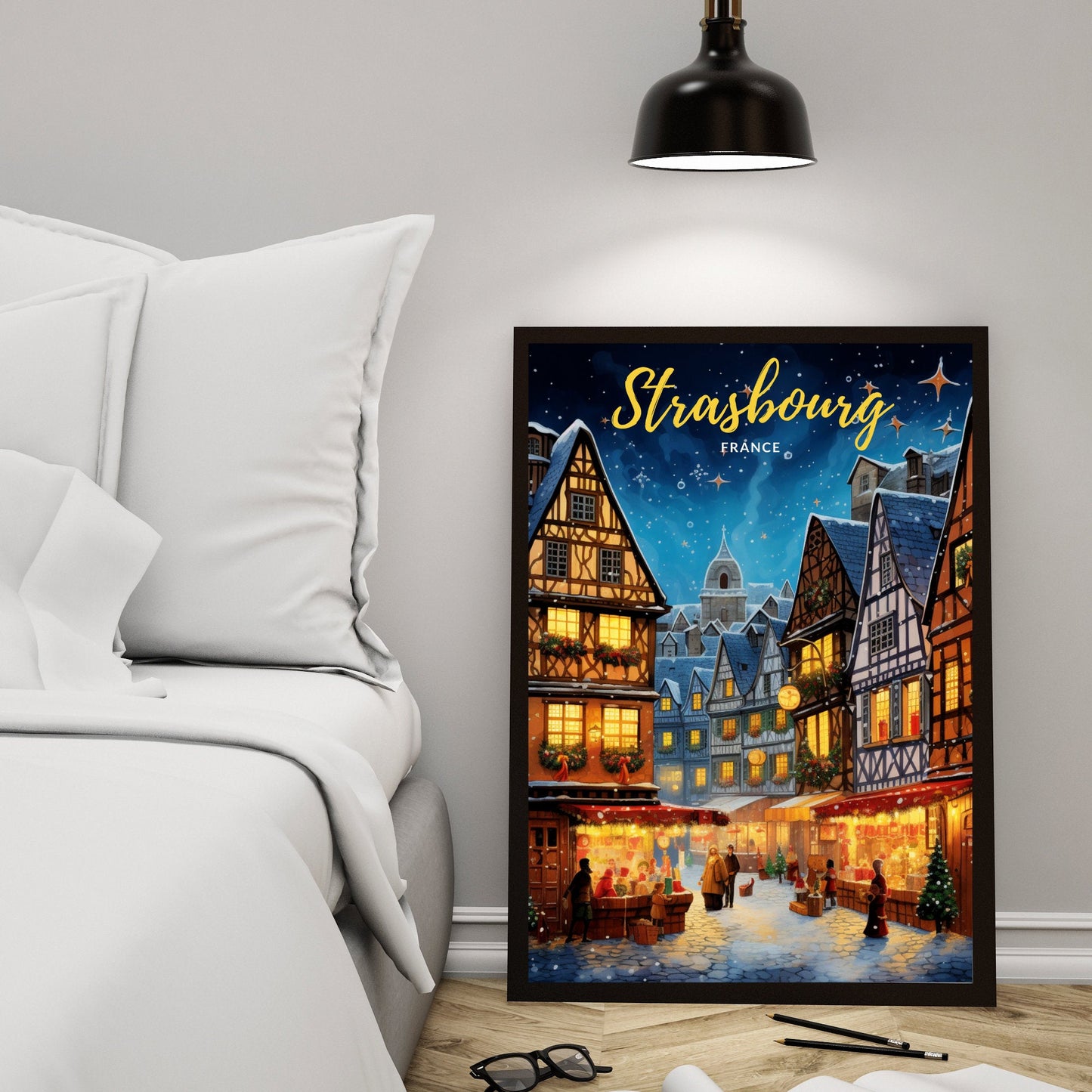 Affiche Strasbourg | Affiche de voyage Strasbourg Noël | Affiche Marché de Noël de Strasbourg, France-4