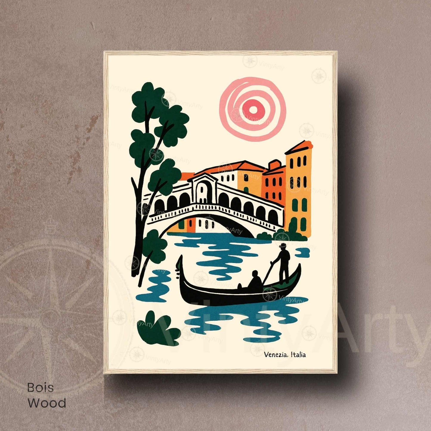Affiche Venise – Pont du Rialto & Gondole | Poster voyage Italie style Matisse moderne | Décoration murale Venezia-6