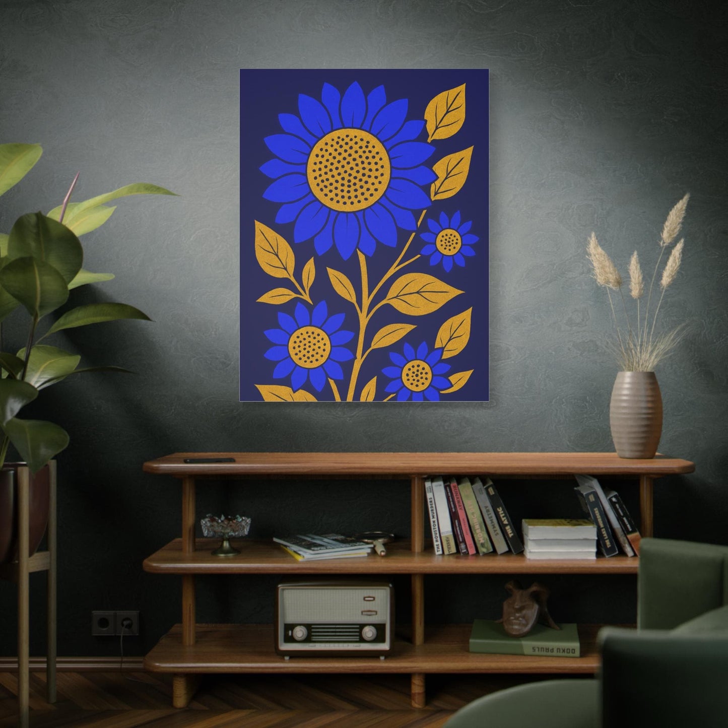 Bold Floral Canvas Art Print, Blue Sunflower Wall Decor, Home Decoration, Gift for Garden Lovers, Nursery Wall Art, Modern Art Piece-4