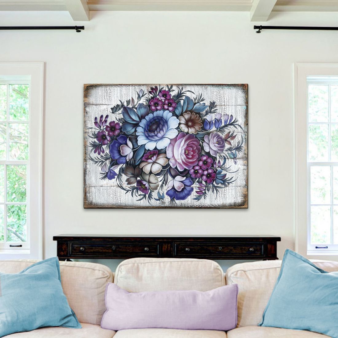 Floral Composition Rustic Wooden Wall Art by G. DeBrekht - Floral Ornamental Decor - 85101B-0