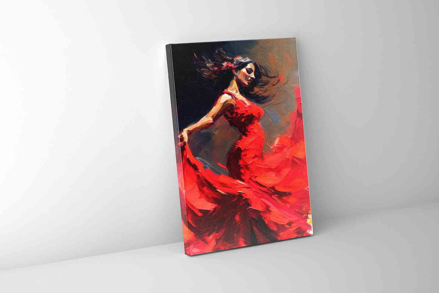 Wall Art-The red dress-Fine Artwork. Gold varnish-1
