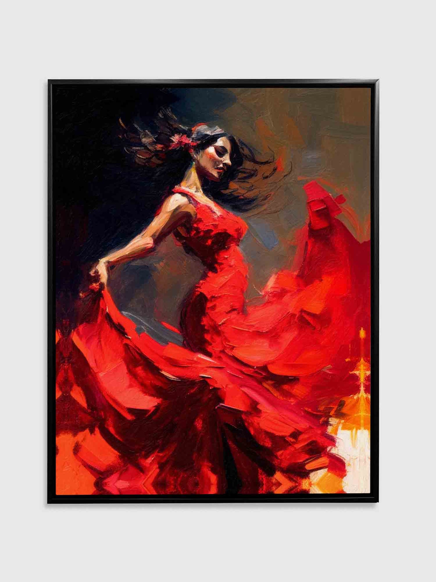 Wall Art-The red dress-Fine Artwork. Gold varnish-3
