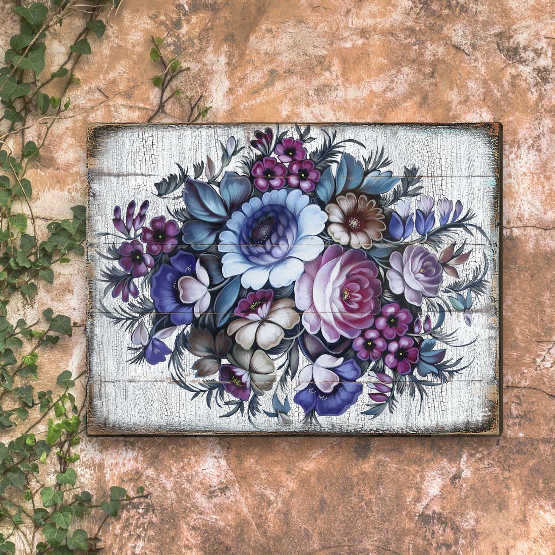 Floral Composition Rustic Wooden Wall Art by G. DeBrekht - Floral Ornamental Decor - 85101B-1