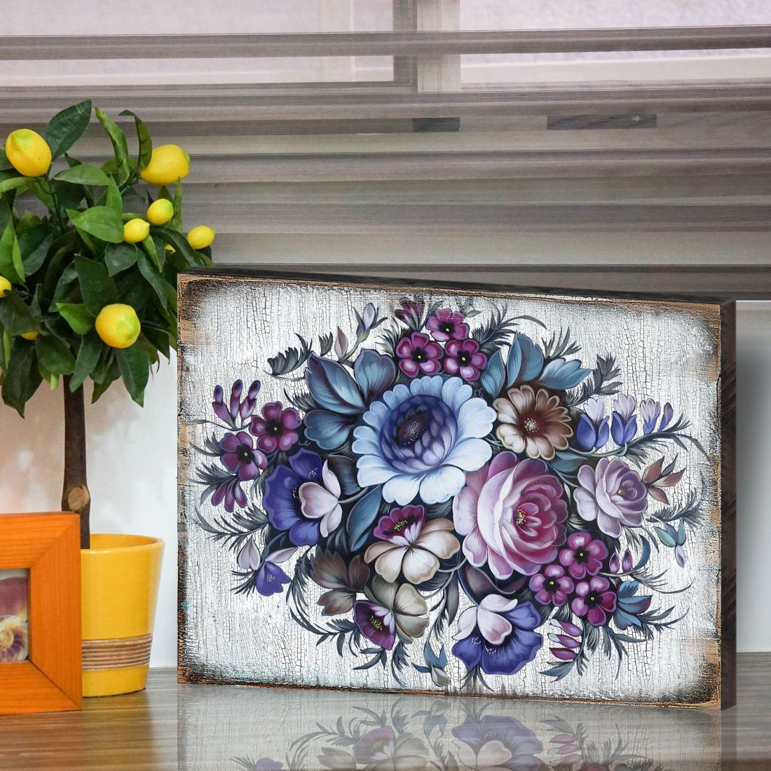 Floral Composition Rustic Wooden Wall Art by G. DeBrekht - Floral Ornamental Decor - 85101B-3