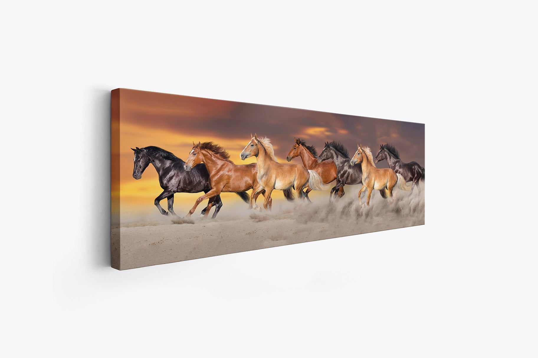 Team of 7 Horses- Wildlife Canvas Art - Gold varnish-1