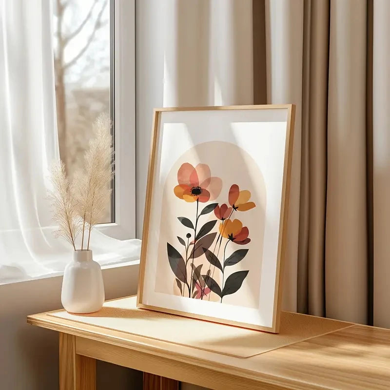 3pcs/Set Beige Bohemian-style Abstract Floral Print Art Canvas Poster Plant Autumn  Bedroom Living Room Corridor Wall Decoration