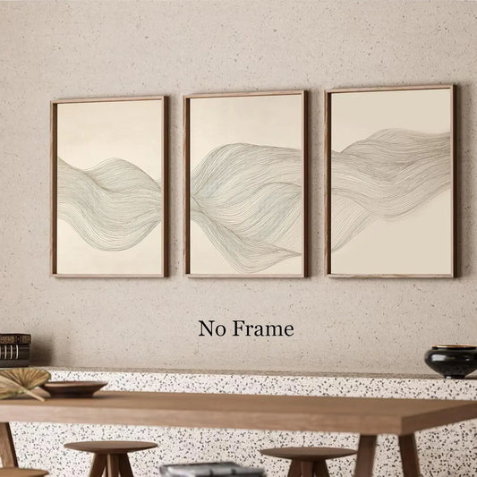 3pcs/Set Bohemian Beige Line Canvas Posters Picture Wall Decorations Abstract Minimalist Living Room Paintings Home Decoration