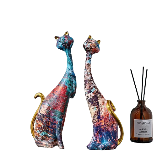 European Style 2pcs Oil Painting Cat Statues Animal Modern Sculpture Room Decoration Accessories Sculptures for Home Design Gift-0