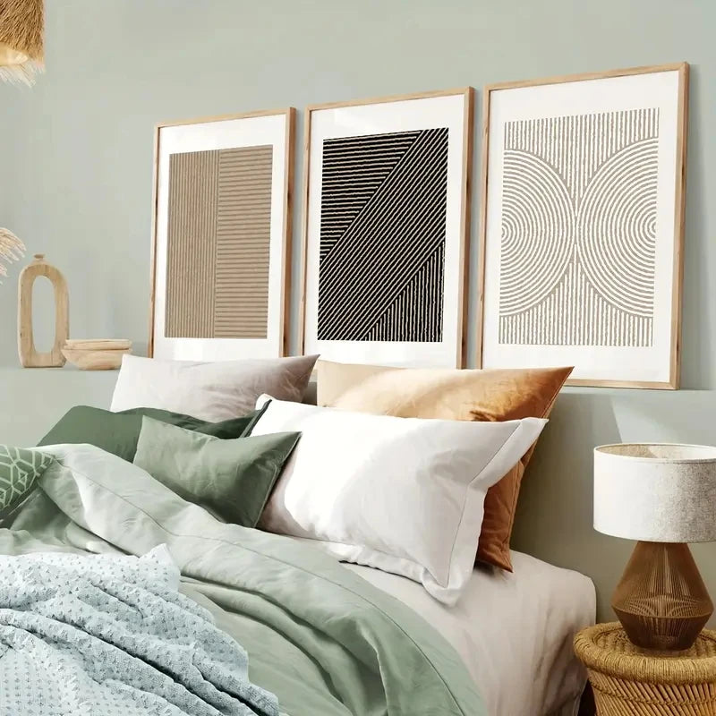 3pcs/Set Modern Neutral Abstract Wall Art, Beige Simple Line Canvas Poster Printing, Living Room, Bedroom and Home Decoration