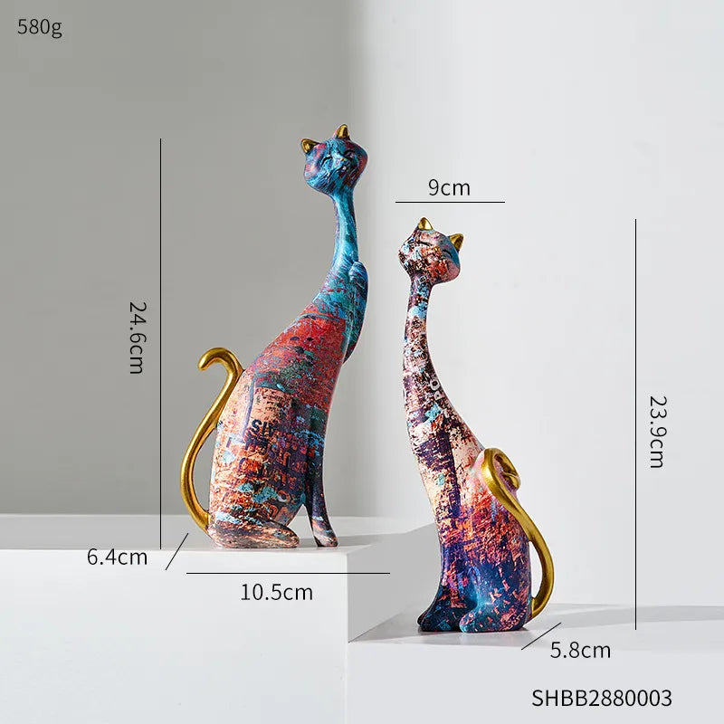 European Style 2pcs Oil Painting Cat Statues Animal Modern Sculpture Room Decoration Accessories Sculptures for Home Design Gift-5