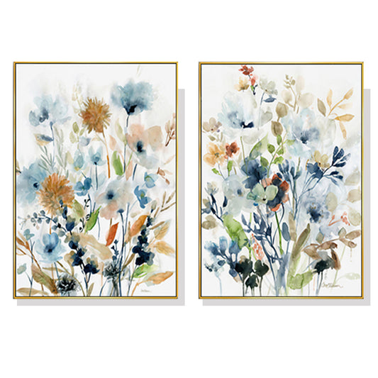 NNEDSZ Wall Art 40cmx60cm Colourful Floras Watercolour style 2 Sets Gold Frame Canvas-0