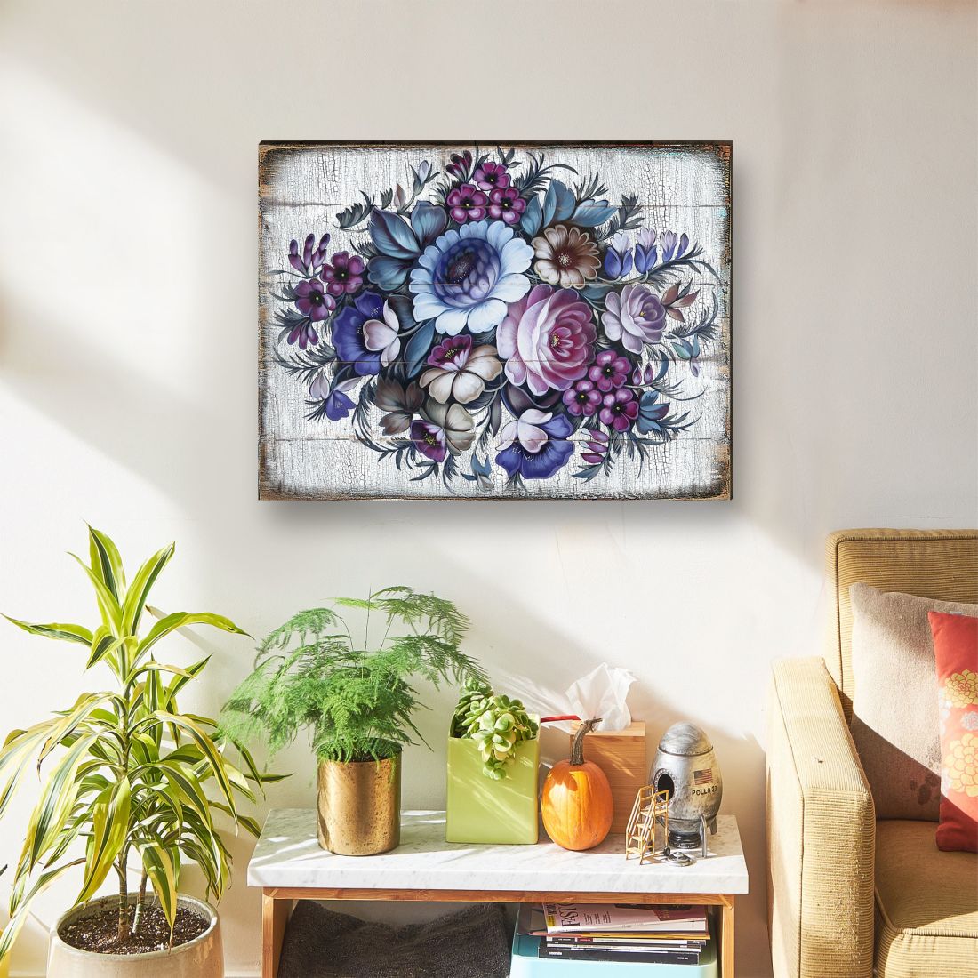 Floral Composition Rustic Wooden Wall Art by G. DeBrekht - Floral Ornamental Decor - 85101B-2