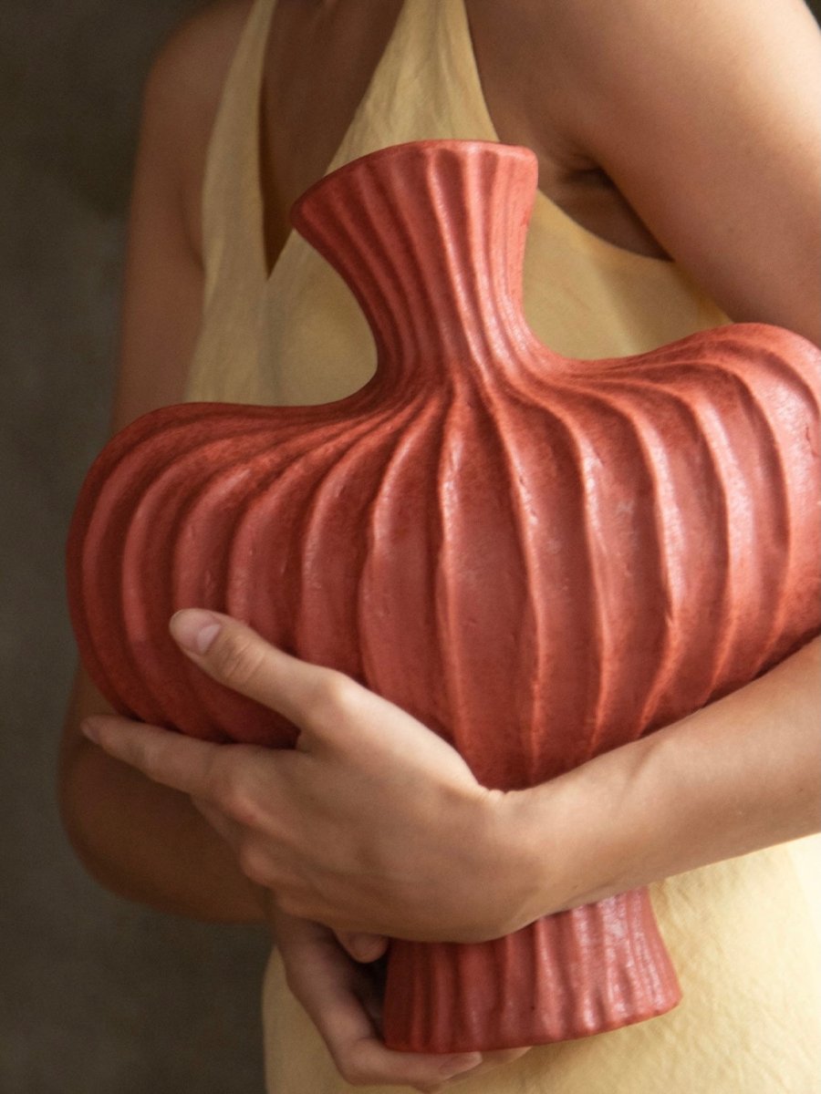 Handmade Wabi Sabi Ceramic Pottery Vase - Red / Black / White-1