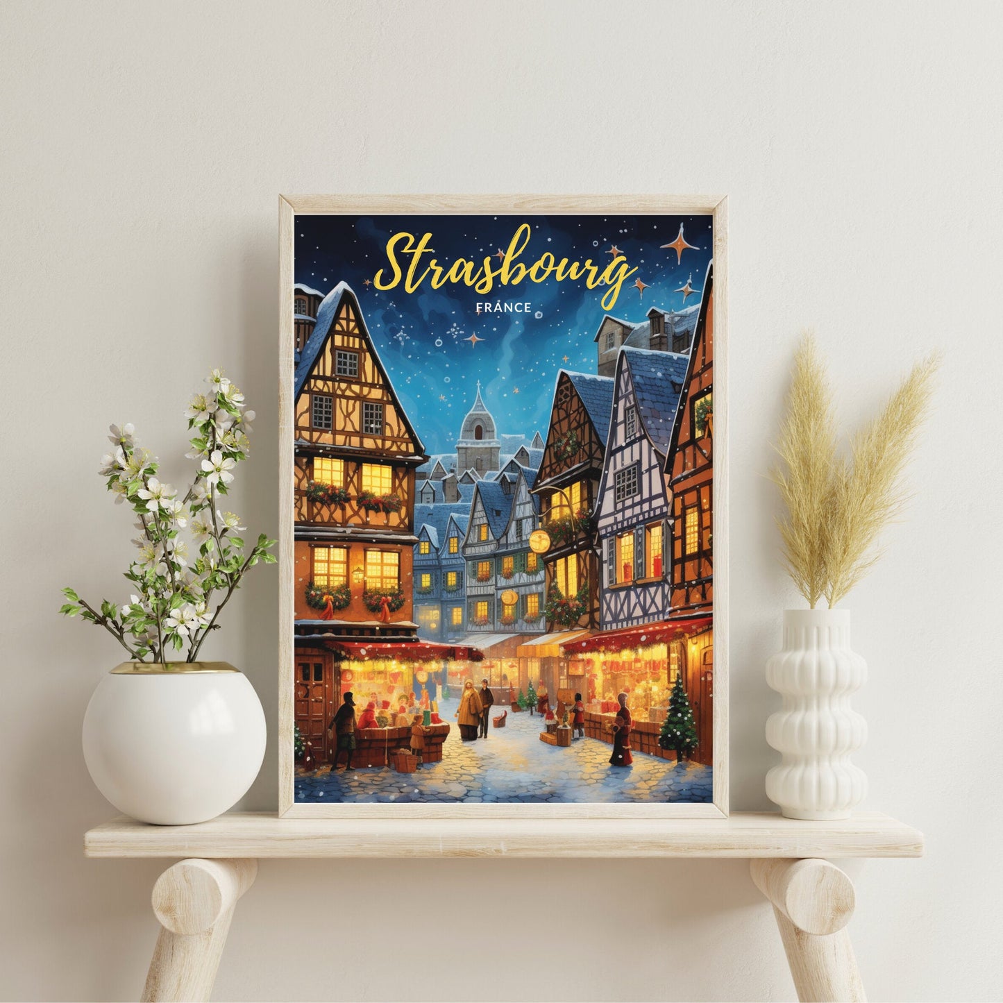 Affiche Strasbourg | Affiche de voyage Strasbourg Noël | Affiche Marché de Noël de Strasbourg, France-3