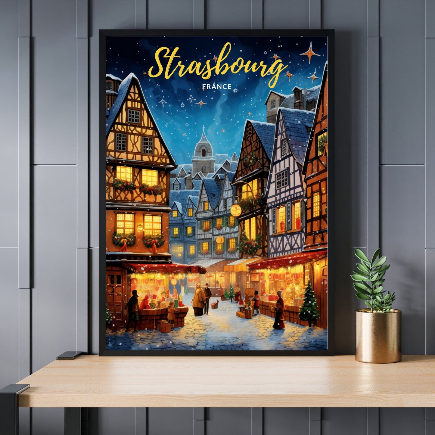 Affiche Strasbourg | Affiche de voyage Strasbourg Noël | Affiche Marché de Noël de Strasbourg, France-0
