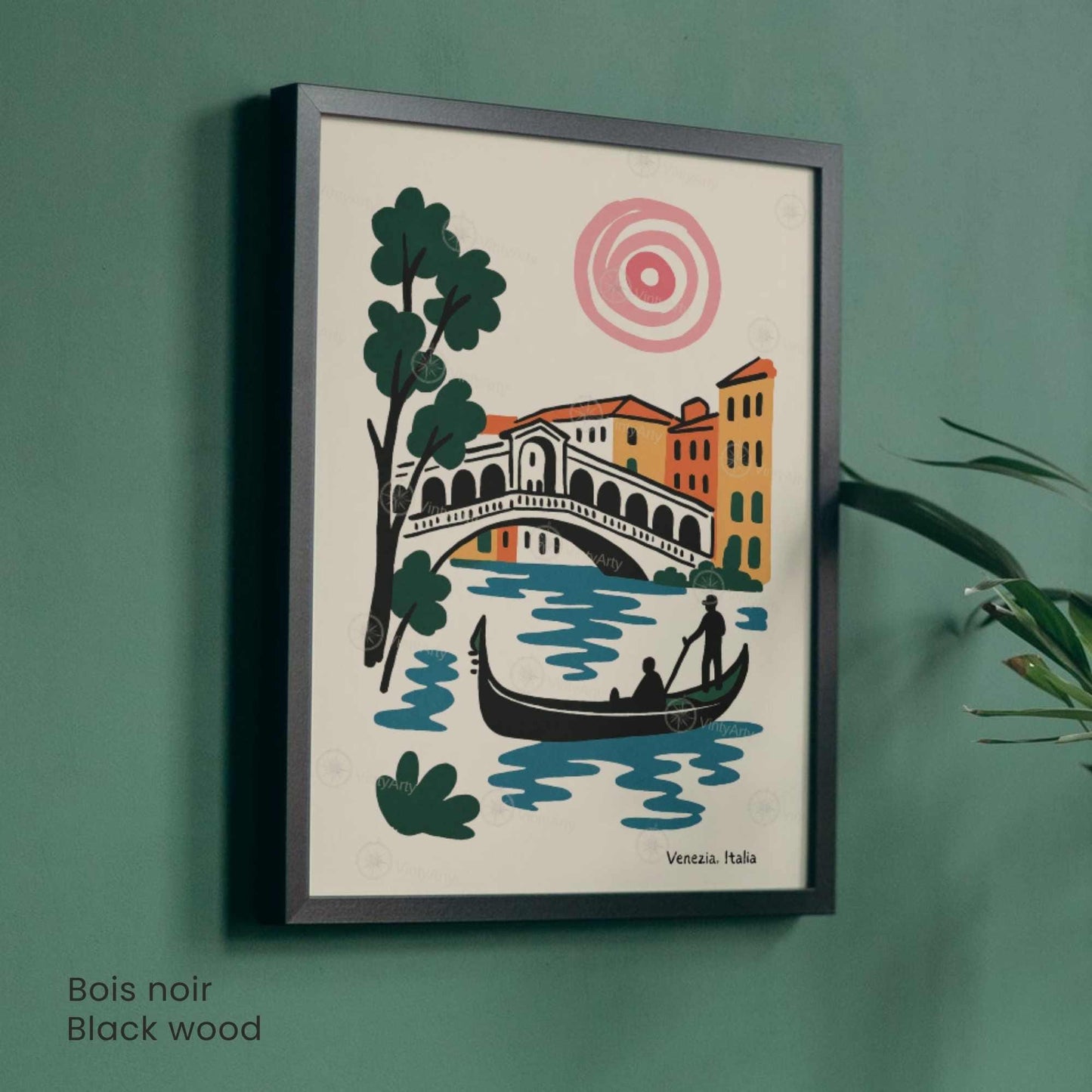 Affiche Venise – Pont du Rialto & Gondole | Poster voyage Italie style Matisse moderne | Décoration murale Venezia-1