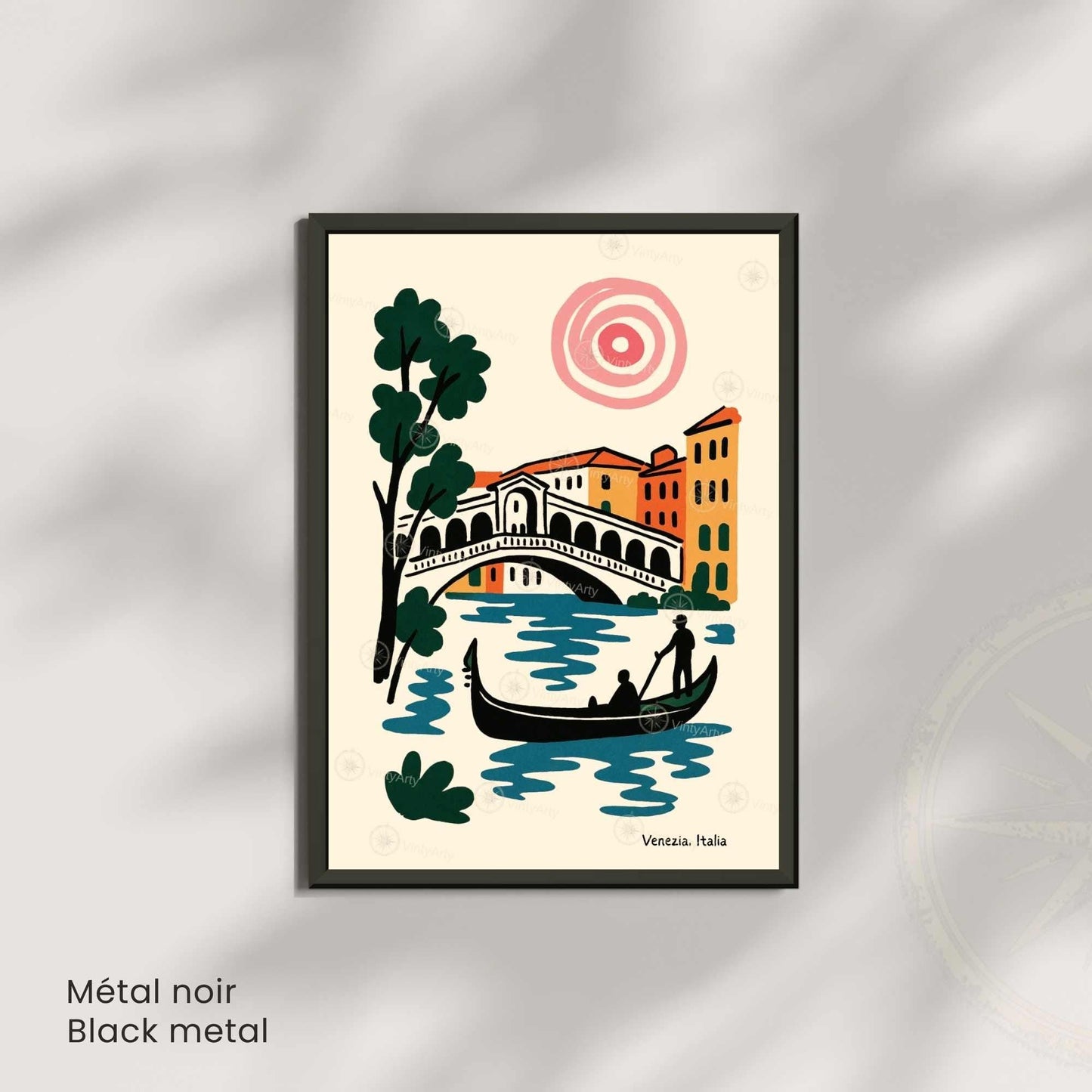 Affiche Venise – Pont du Rialto & Gondole | Poster voyage Italie style Matisse moderne | Décoration murale Venezia-3