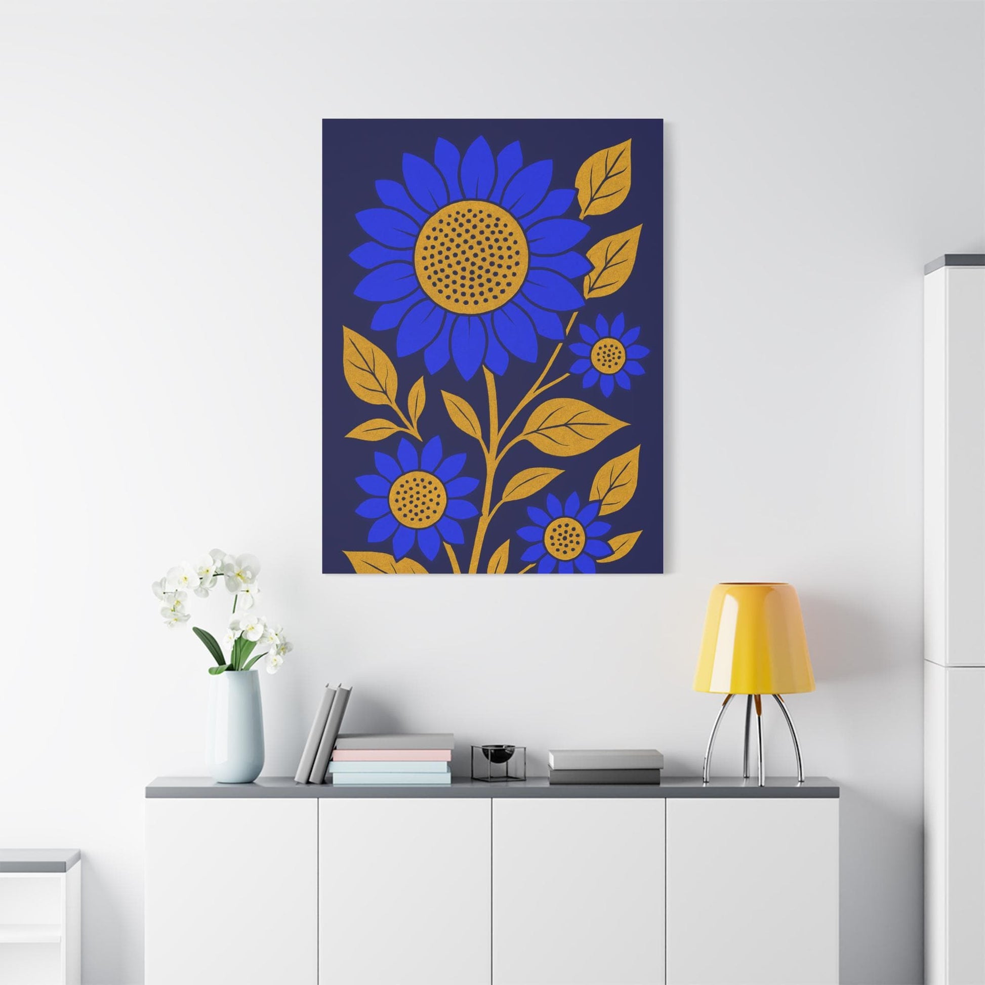 Bold Floral Canvas Art Print, Blue Sunflower Wall Decor, Home Decoration, Gift for Garden Lovers, Nursery Wall Art, Modern Art Piece-3